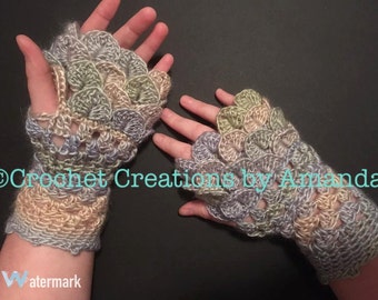 Dragon Scale Fingerless Gloves PDF Pattern, crocodile stitch gloves, arm warmers, typing gloves, fingerless mitts, mittens, finger-less