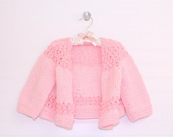 Vintage baby sweater, pink knit, size about 12 months