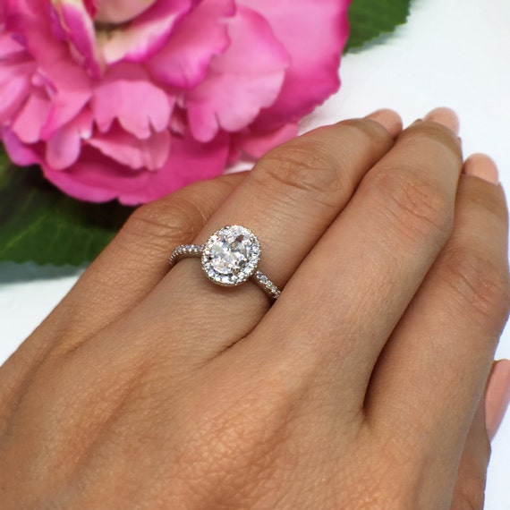 1 ctw Oval Halo Engagement Ring Halo Promise Ring Pave