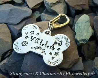 Hand Stamped Personalised 'Dog ID Tag' for collars, Dog Breeds,Bone shape, Metal, Pets, Pet Tags, Dogs Tags, Stamped, Lost Pet, For Dogs.