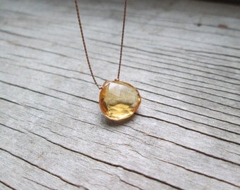 CITRINE floating stone necklace on a fine silk cord, gemstone drop necklace, November birthstone necklace