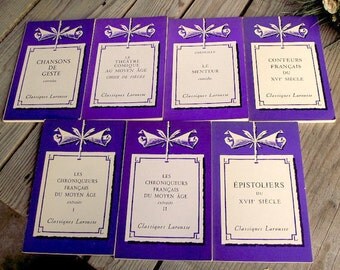 Vintage French Books - Purple Classic Book - Set of 7 - Vintage Purple Book - Larousse Pocket Book - 1930s - French Literature - Home Decor