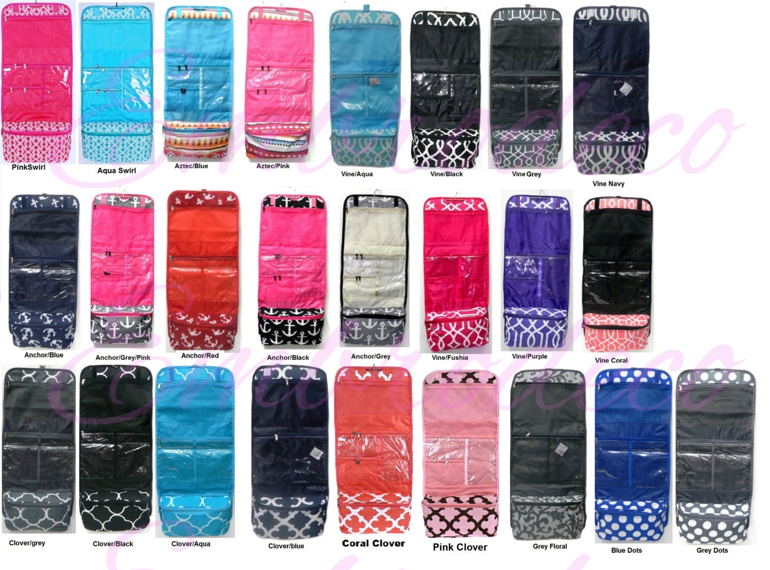 Personalized hanging cosmetic bags perfect for by Embrodeco