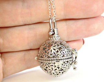 Aromatherapy Oil Diffuser Necklace, Silver Locket Necklace, Quirky Gifts For Women, Antique Locket Pendant, Perfume Bottle, Great Gatsby