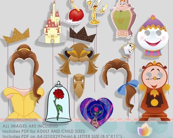 SALE!! Beautiful and Beast Party Photo Booth Props, Princess Party Photo Props