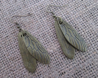 Bronze Cicada Wing Charm Earrings