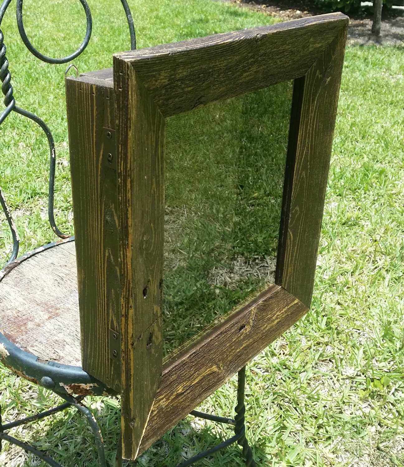 Rustic Shadow Box Burlap Pin Board Back Glass Frame Distressed