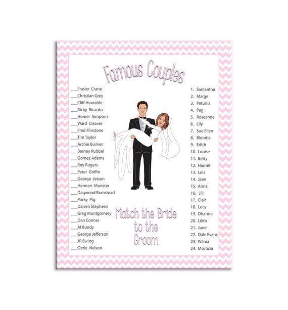 Bridal Shower Game Famous Couples Game Printable Couples