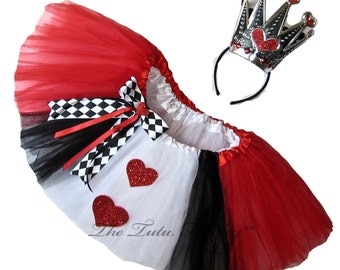 QUEEN of HEARTS Tutu . Little Girls to Adult Plus Size . DELUXE . 6 Layers . Short Length 11