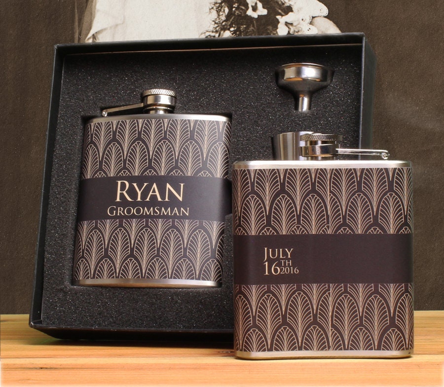 Groomsman Gift Art Deco Wedding Flask Gift Sets