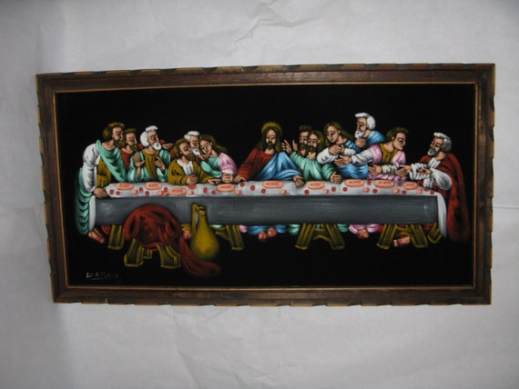 Large Velvet Painting The Last Supper Signed Framed Colorful   Il 570xN.1029378278 37u5 