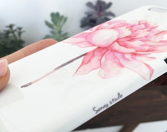 Watercolor phone case, Pink Peony watercolor iPhone 7 case, iPhone 6s cover, Watercolor Samsung Galaxy S7 floral phone case, unique iphone 5