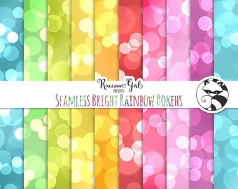 50% OFF Seamless Bright Rainbow Bokeh Digital Paper Set - Personal & Commercial Use