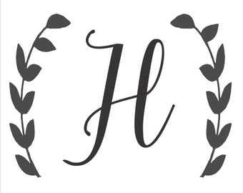Custom Monogram Letter with Wreath **Reusable STENCILS** w/wreath- 8 Sizes Available- Create Custom Pillows, Wedding signs and Wall Art!