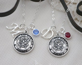 Army, Army Necklace, Army Mom Gift, Army Girlfriend Gift, Army Wife Gift, Letter Birthstone Necklace, Military Necklace, Personalized