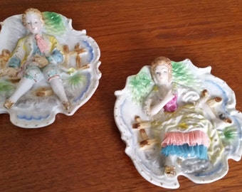 Girl & Boy Colonial Wall Hanging Pair, Made in Japan