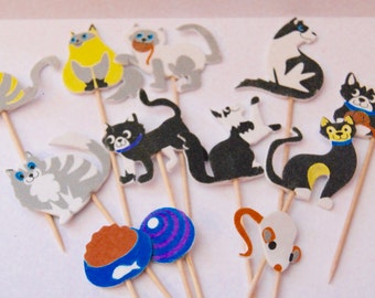 black white and grey cats cupcake toppers food picks l birthdays 12 x cupcake toppers