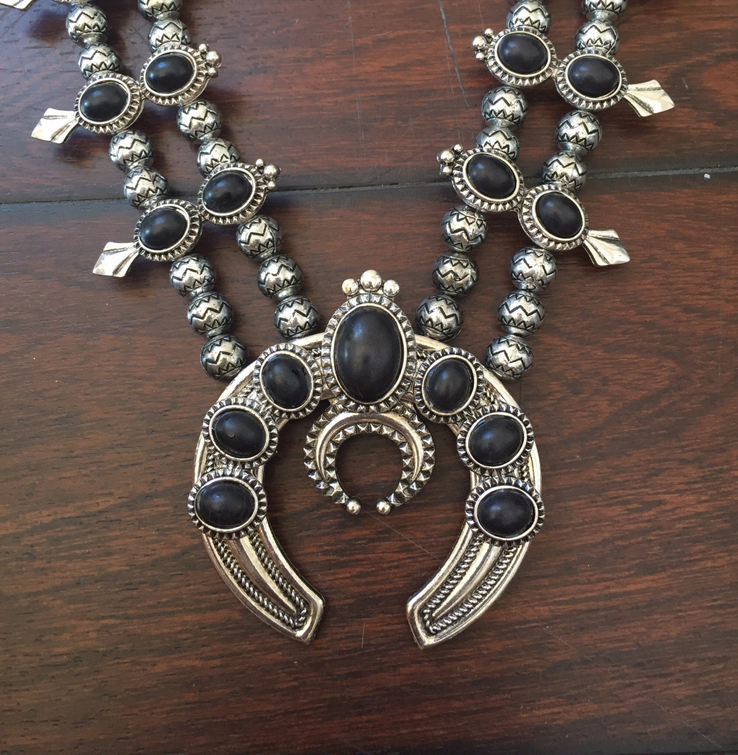 Black Squash Blossom Necklace turquoise necklace bohemian