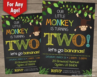Safari Birthday Invitation, Monkey Birthday Invitation, Jungle Birthday Invitation, Second Birthday Invitation Printable