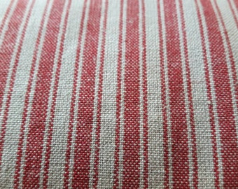 French ticking fabric red and linen/grey look stripes 63 inches wide