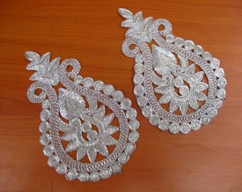 2 pcs.Applique, floral appliques,sewing patches, embroidered appliques, silver appliques. appliques.