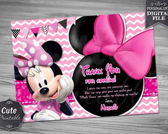 Minnie Mouse Thank you card, Minnie, Thank you card, Minnie Pink Thank you, Minnie Birthday, Chevron Thank you