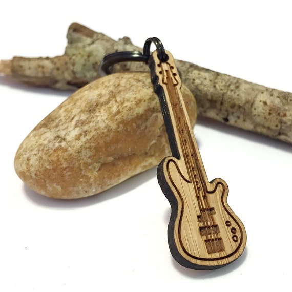 Bass Guitar Bamboo Keychain