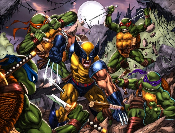 Wolverine vs TMNT 11x17 Print by PROSSCOMICS on Etsy