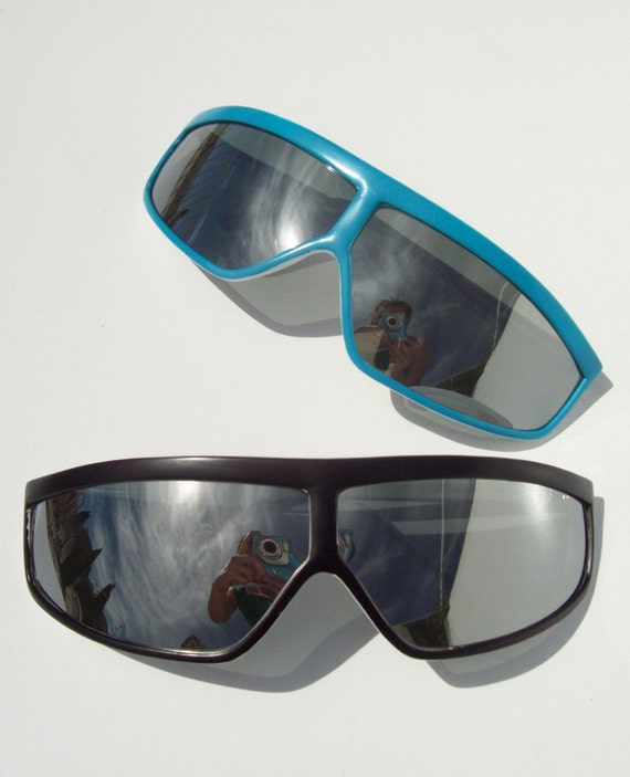 Vintage 80s Wrap Sunglasses Devo Futuristic New Wave Mirror 3762