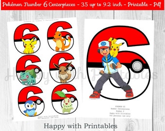 Pokemon GO Number 6 Centerpieces - Pokeballs Centerpieces - Pokemon GO - Pikachu - Pokemon Centerpieces - Pokemon party - Pokémon printable