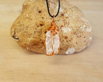 Copper raw Danburite pendant. Raw Crystal necklace. Reiki jewelry uk. Synergy 12