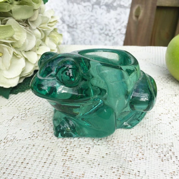 Crystal Glass Frog votive candle holder Indiana Green