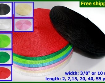PROMO DISCOUNT !!! 3/8 (10mm width) Nylon webbing fabric supplies multi-colors 3 7 15 20 Yard lots DIY 3 7 15 20 yard Free shipping