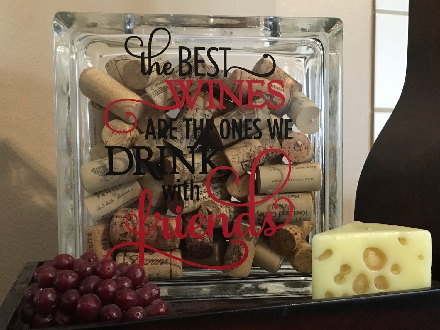 Wine cork storage wine cork holder glass block wine by PeavyPieces