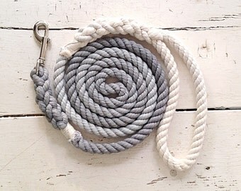 Grey Ombre Dog Leash, Hand Dyed Dog Leash, Gradient Dyed Dog Leash, Rope Dog Leash, Slip Lead, Grey Dog Leash
