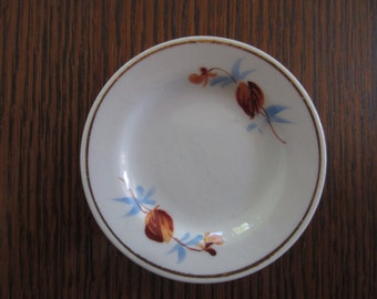 Vintage Flowered Butter Pat - Blue and Brown Butter Pat - Small Dish