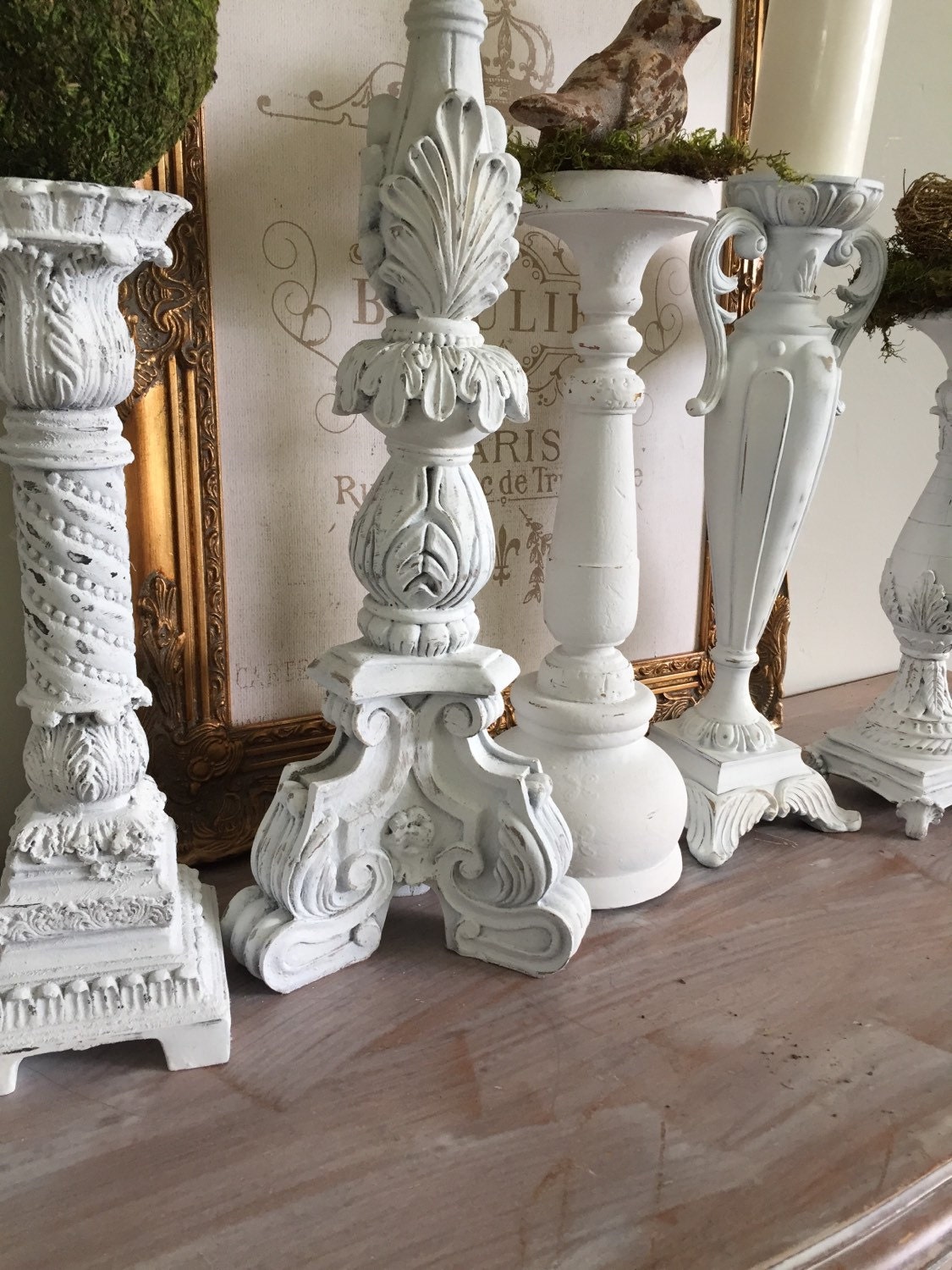 Tall White Candle Holders French Shabby Chic by FarmHouseFare