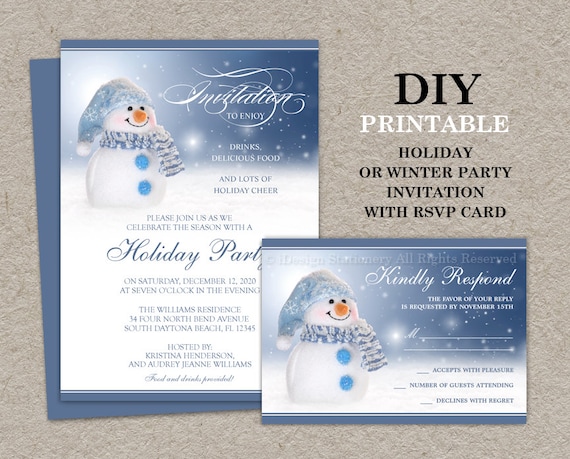 xmas printable card Party With Rsvp Invitation Snowman Card Printable Holiday