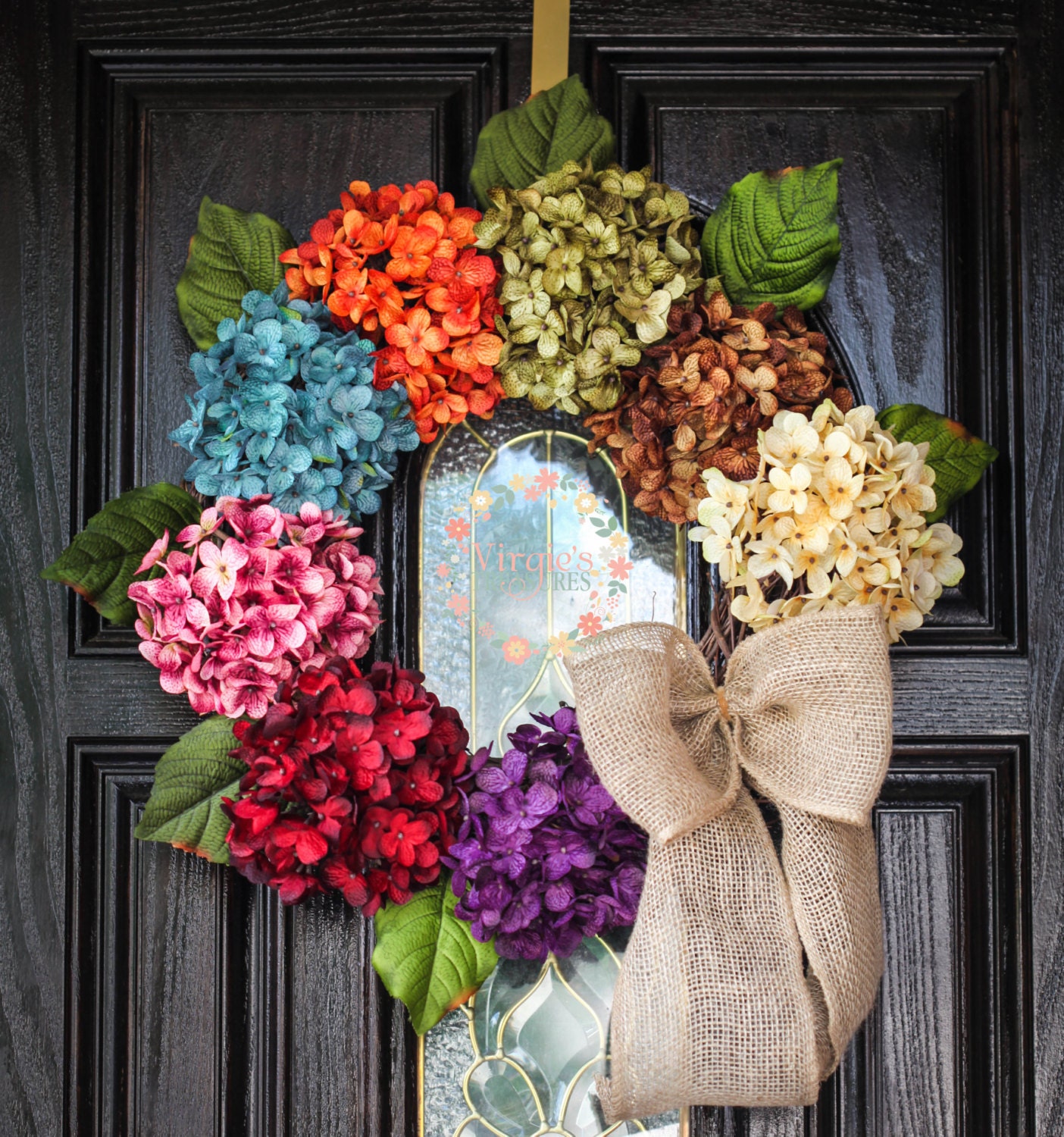 Multi Colored Hydrangea Wreath-Colorful Hydrangeas-Fall