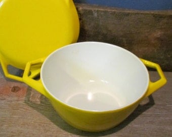 Vintage 1960's COPCO Danish Modern Yellow Enamel 1 Quart Pot With Lid