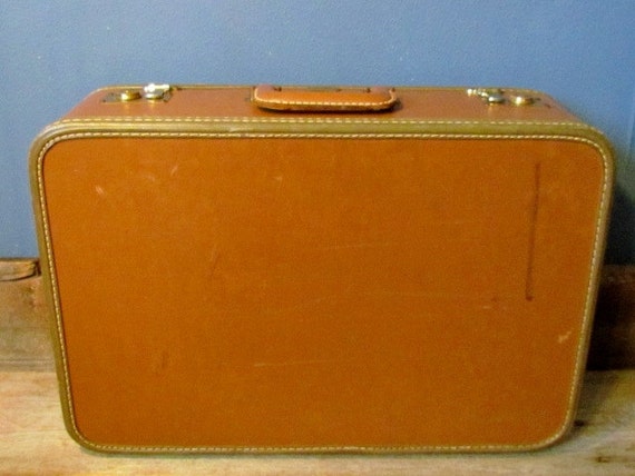Vintage 1950's Oshkosh Luggage Brown Train Travel Suitcase