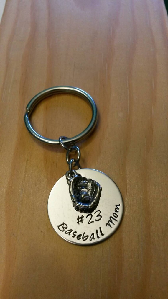 Items similar to Hand Stamped Personalized Baseball Mom Keychain with