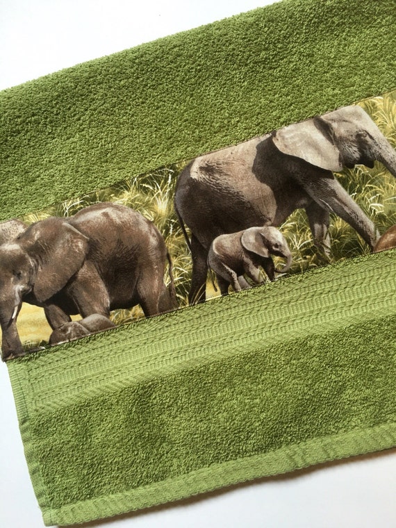 Elephant Decorated Hand Towels Bathroom Decor by SplendidFindings