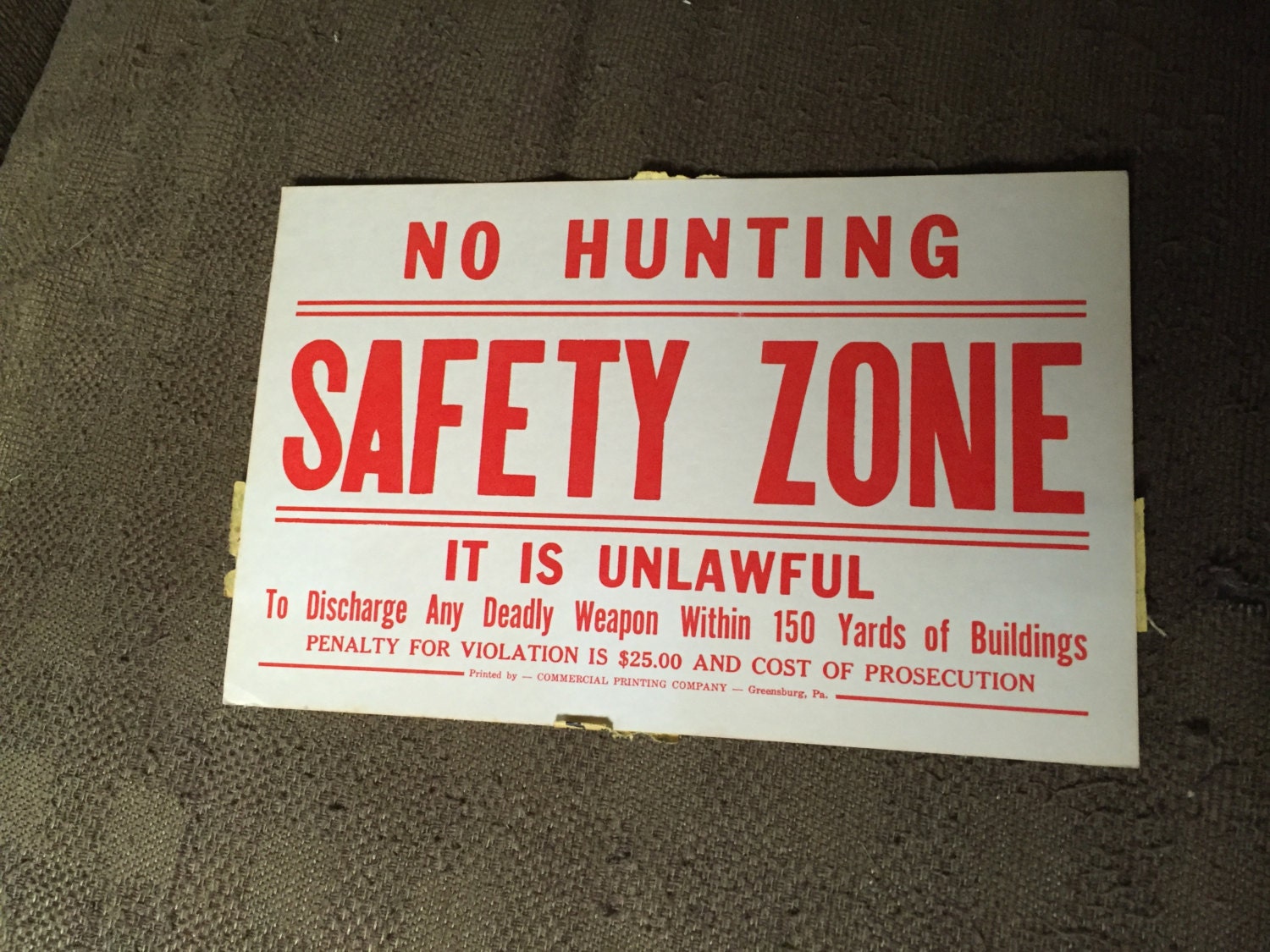 Vintage 1970's NO HUNTING safety Zone Sign Red Letters