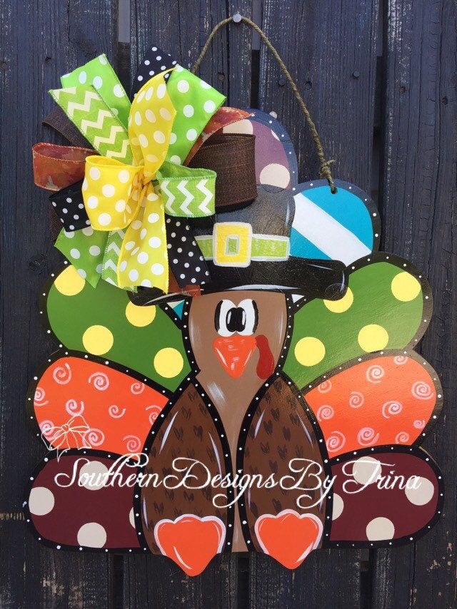 Funky Turkey wooden door hanger fall door hanger