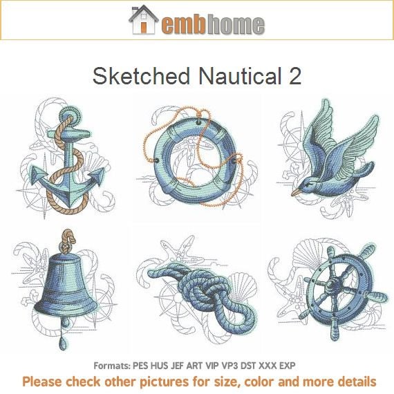 Sketched Nautical 2 Machine Embroidery Designs Instant