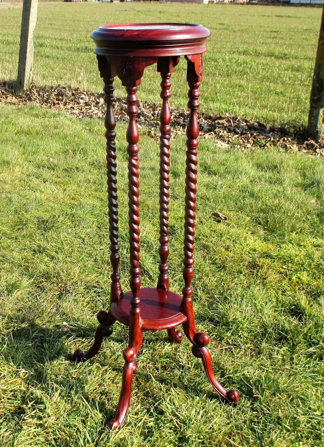 Antique Carved wood Barley Twist Pedestal Display Table Plant