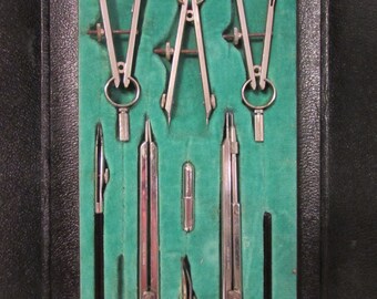 Drafting Tool Set, Dement, Germany, Ten Piece Set, Original Case, 1950's or 1960's