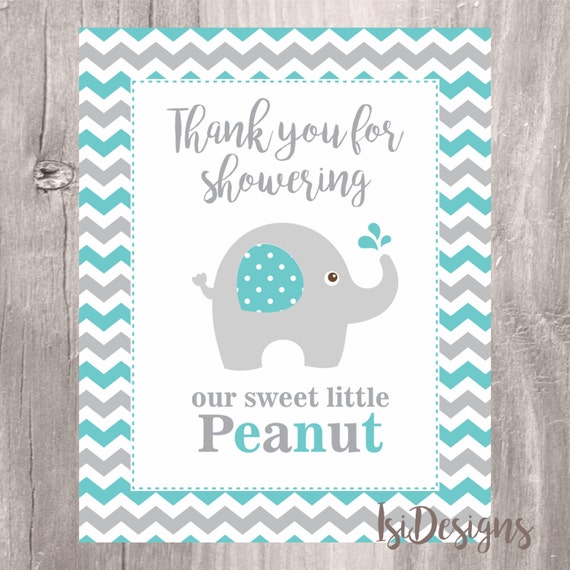 letter name thank you Elephant Sign Teal Grey Little Baby Peanut Shower and Sign