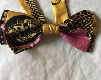 Noeud Papillon double en tissu africain wax imprimé motifs liberty scratch ethnique original fantaisie
